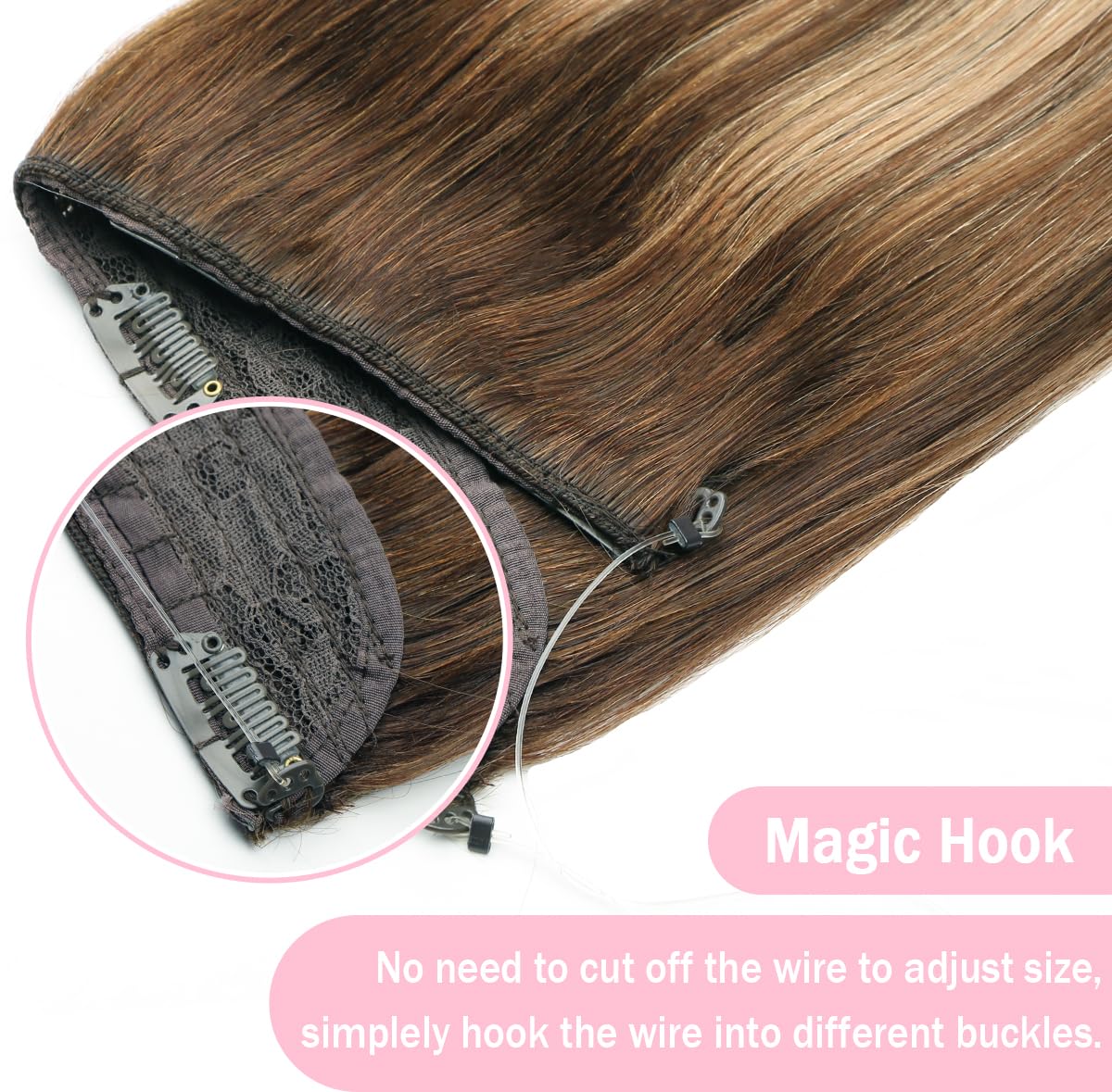 SURNEL Wire Hair Extensions Human Hair Balayage Ombre Color 4 Fading To 27 Blonde Highlighted 4 Medium Brown Wire Hair Extensions 65g 14 inch(#4/27/4,14inch)