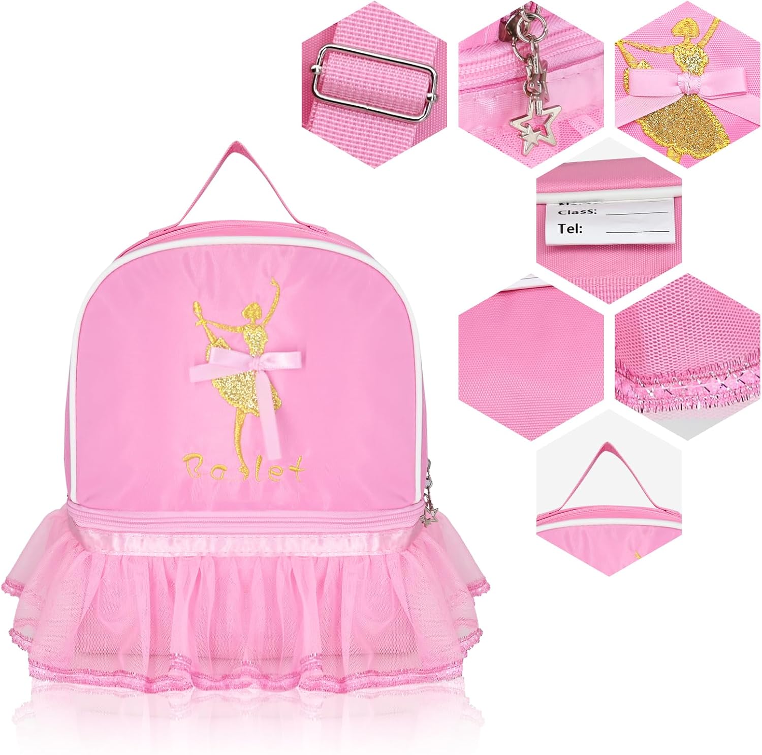 KingBig dance backpack Cute Ballet Dance Backpack, tiny backpack Girl Pink Dress Dance Bag with Hairball Keychain. - Image 3
