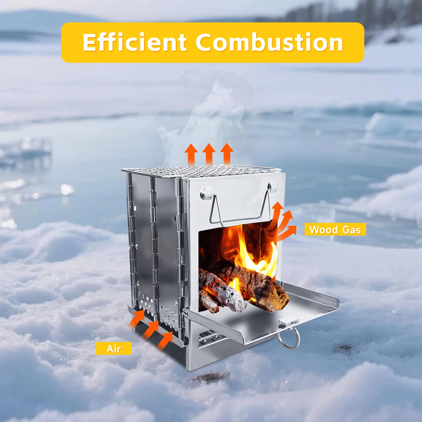 Estufa plegable de camping y parrilla, estufa plegable portátil de acero inoxidable, estufa de camping para cocinar al aire libre, senderismo, supervivencia, viajes, picnic, barbacoa (6.3 x 6.3 x 8.7