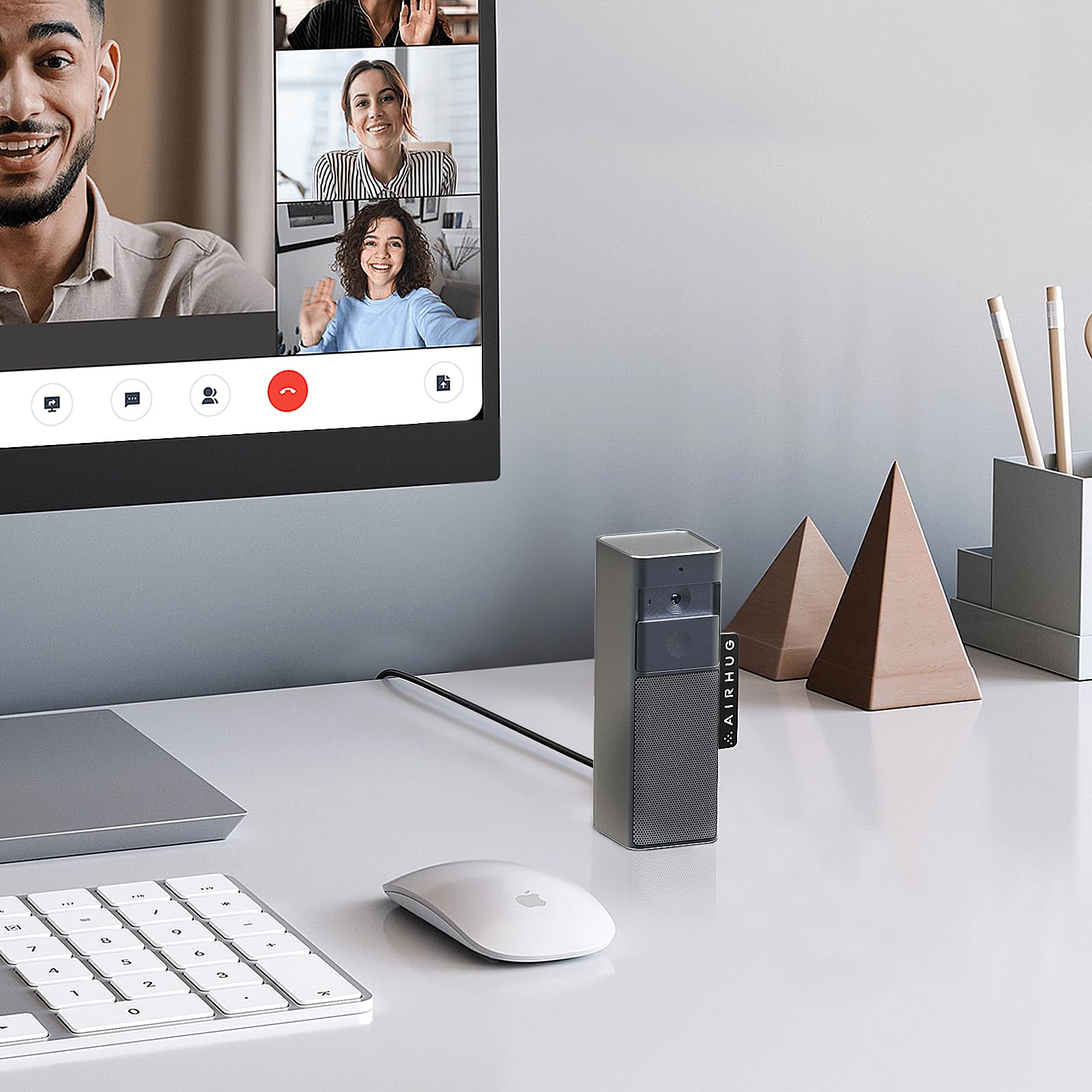 AIRHUG 3 in 1 1080P Webcam with Microfono & Speaker | USB Camera, Built-in Privacy Cover, Video Conferencing/Online Class/Gaming Live