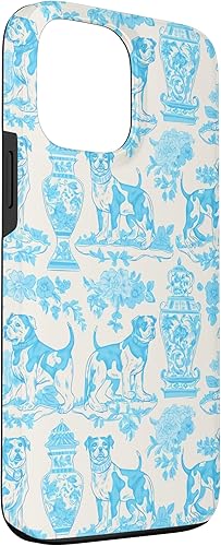 Miniatura 3 de Funda para iPhone 13 Pro Max Chinoiserie Dog Toile Preppy Grandmillennial Aqua Cream