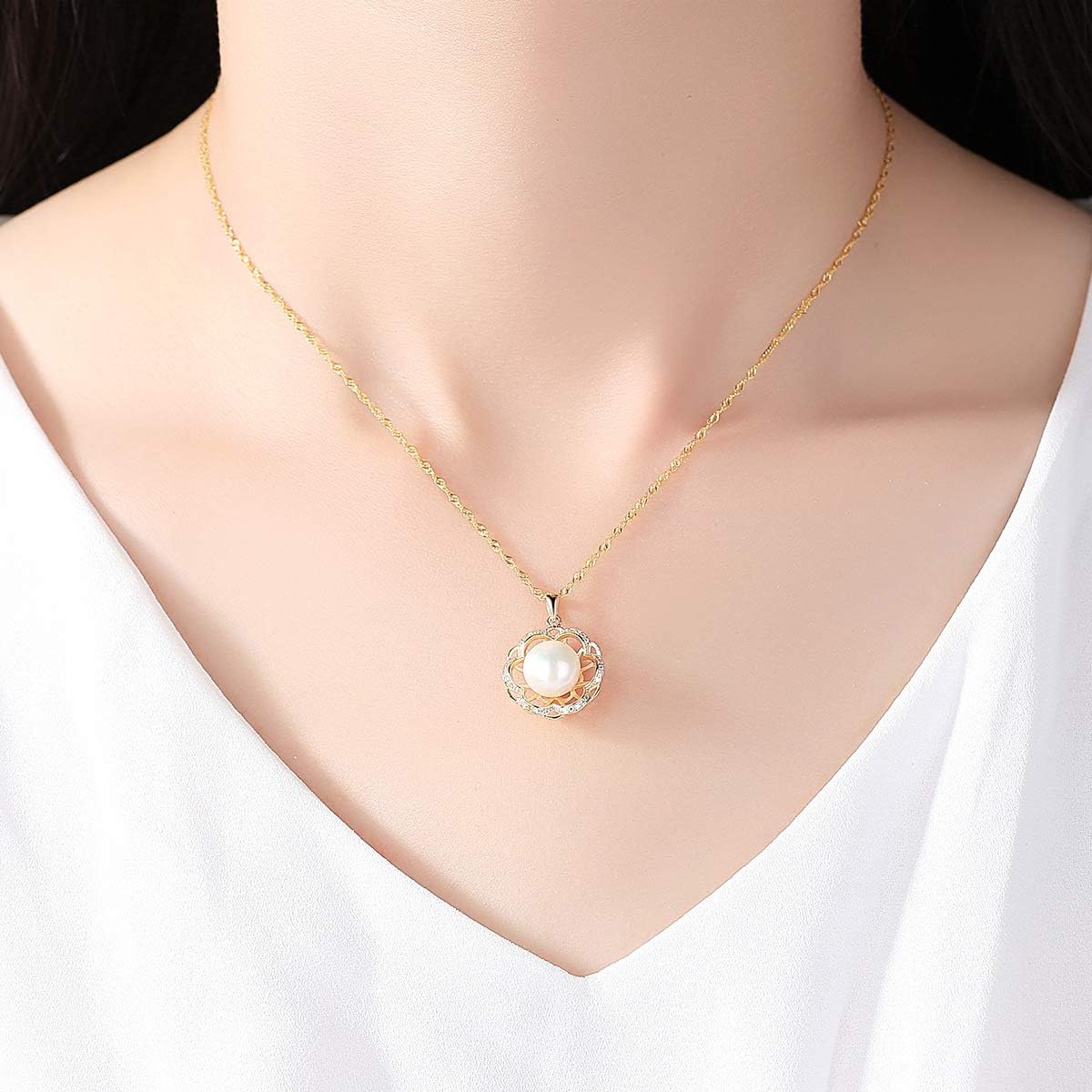Pearl Necklace Genuine Freshwater Cultured 8-9mm Pearl Pendant Necklaces Sterling Silver for Women Fine Jewelry Gifts for Women Wife Girlfriend Mother