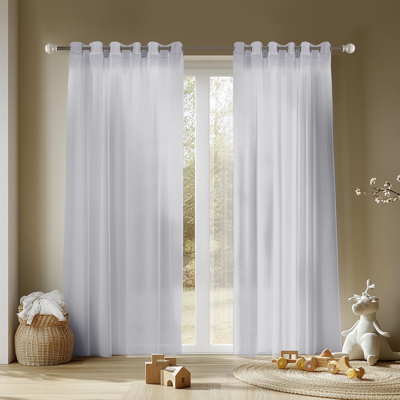 NAKIHOUSE Voile Curtain 84 Drop 2 Panels Net Curtains for Windows Eyelet Top Sheer Curtains for Kitchen Living Room Bedroom Window Treatment - Image 2