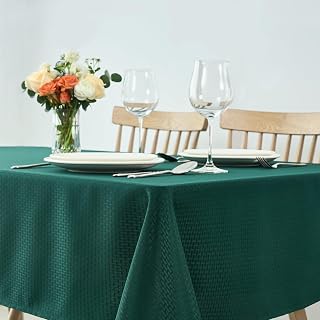 maxmill Square Tablecloth Water Resistance Antiwrinkle Spill Proof Weaved Texture Pattern Table Cloth, Christmas Decorative Fabric Table Cover for Parties, Holiday Dinner, 70 x 70 Inch, Hunter Green