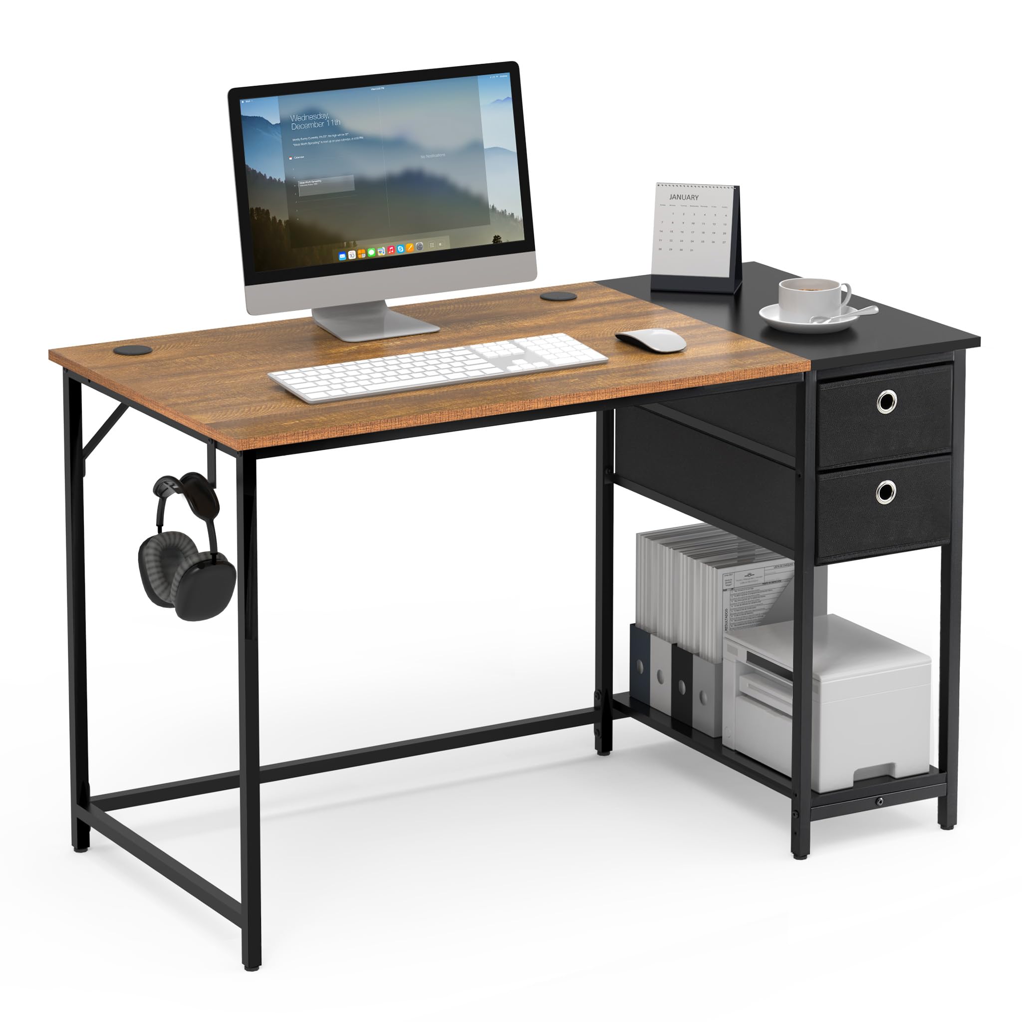 Tribesigns 200 cm Extra Lang Bureau, Dubbel Met 2 Laden, Computertafel Met Opbergvakken Voor Kantoor Thuis, Rustiek Bruin
