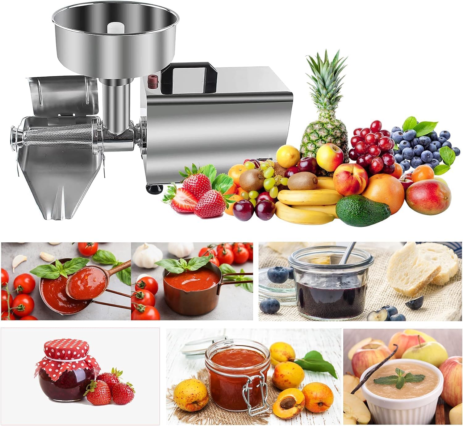 Fresatrice per Pomodoro Commerciale, Pressa per Pomodoro in Acciaio Inossidabile da 370 W per Conserve di Purea di Pomodoro, Salse E Altro 90-160 kg/h