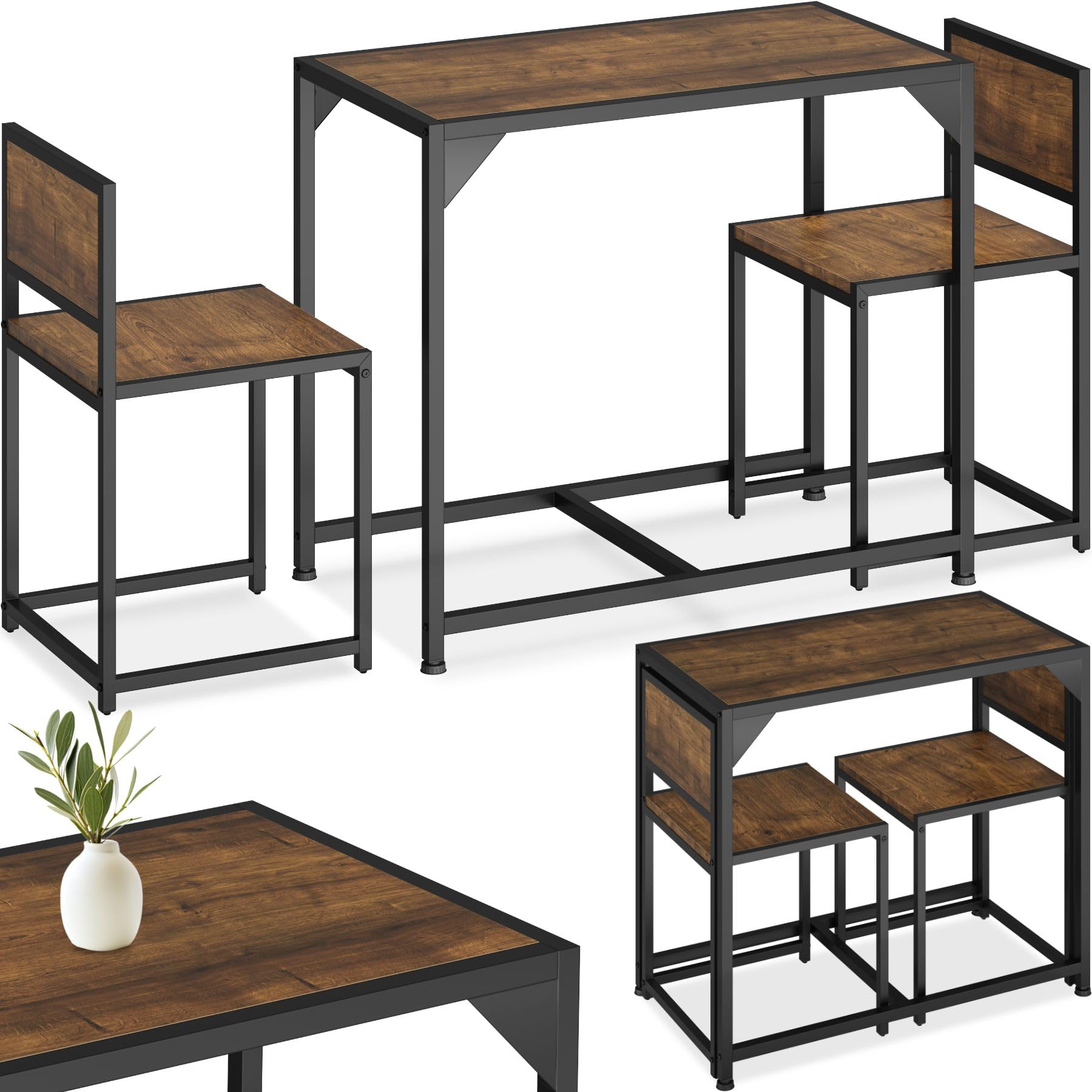 tectake Ensemble Table et 2 chaises Ensemble de Salle à Manger Groupe de sièges Meuble pour Salle à Manger – diverses Couleurs (Bois foncé Style Industriel)