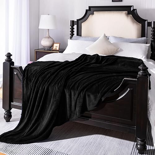 Miniatura 3 de JIAHANNHA - Manta de franela de forro polar tamaño Twin (60x80 pulgadas), manta color negro para sofá o cama, de 280 GSM, manta súper suave,