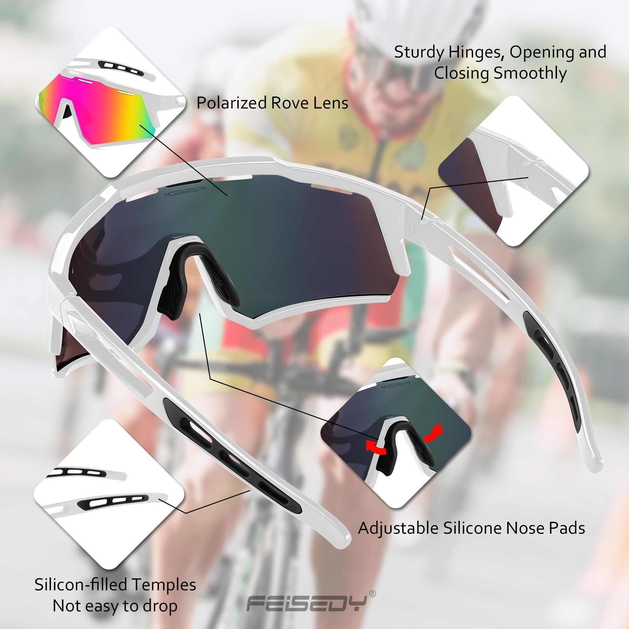 FEISEDY Okulary rowerowe z polaryzacją dla mężczyzn i kobiet, oprawka TR90, sportowe okulary przeciwsłoneczne, lustrzane, z ochroną UV400, B4151