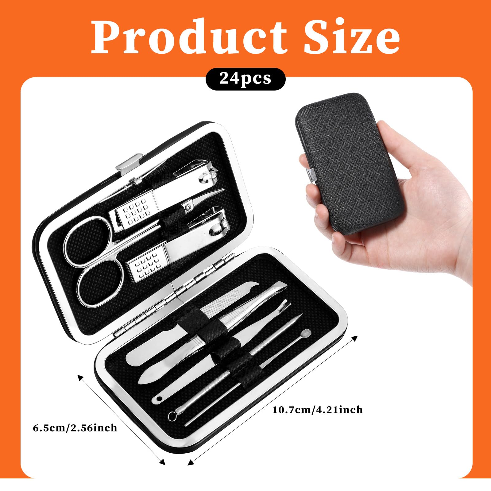 24-Set 8-in-1 Stainless Steel Manicure and Pedicure Kit with Travel Case
