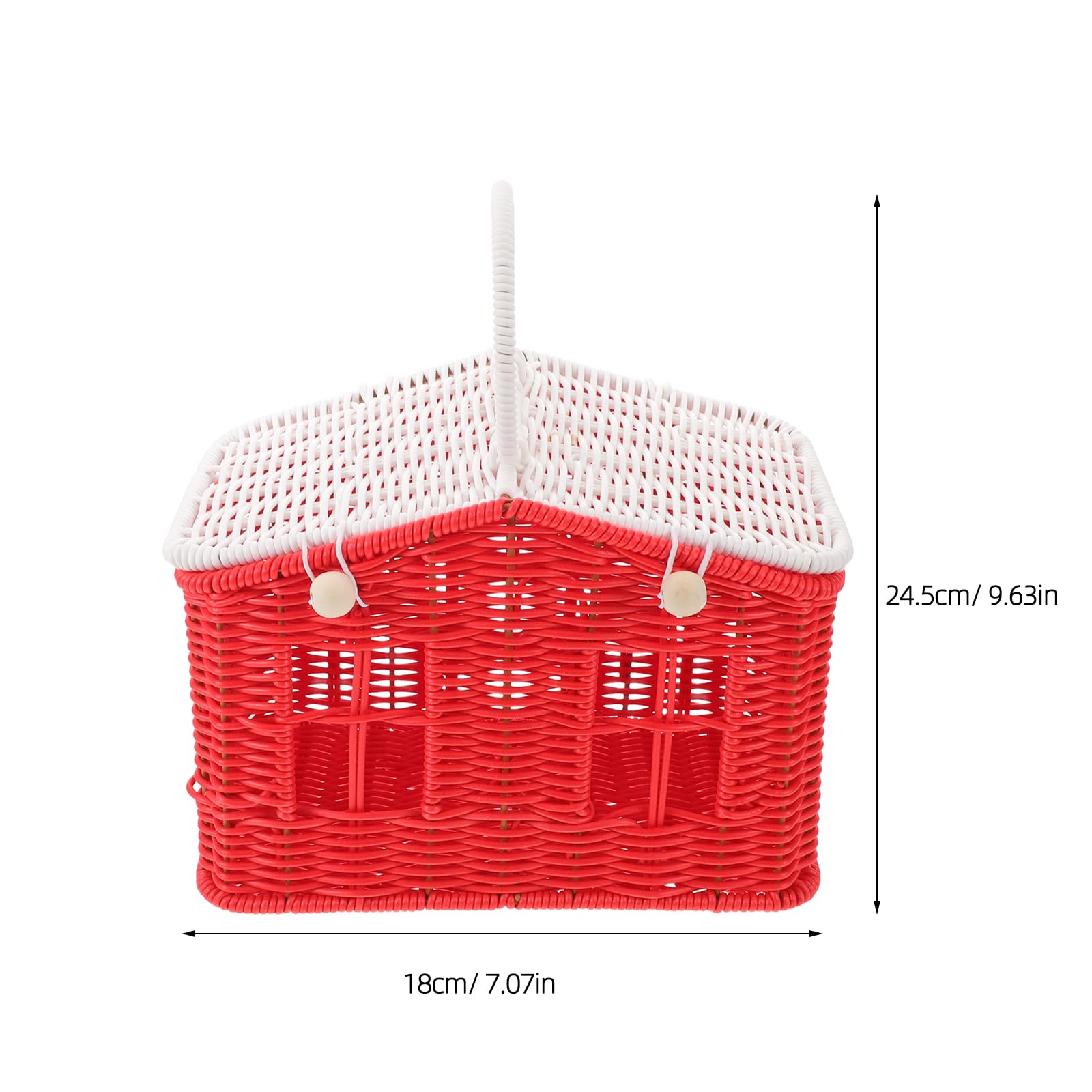 Kleiner Picknickkorb aus Rattanimitat mit Griff Handgeflochtener Retro Korb für Hochzeit Picknick und Gastgeschenke Rot Weiß
