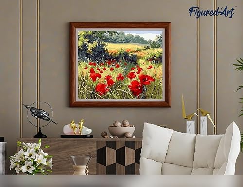 Vista 450 de Figured'Art - Juego de pintura por números, lienzo enrollado sin marco, para manualidades, para adultos, 16 x 20 pulgadas, jarrón de peonías