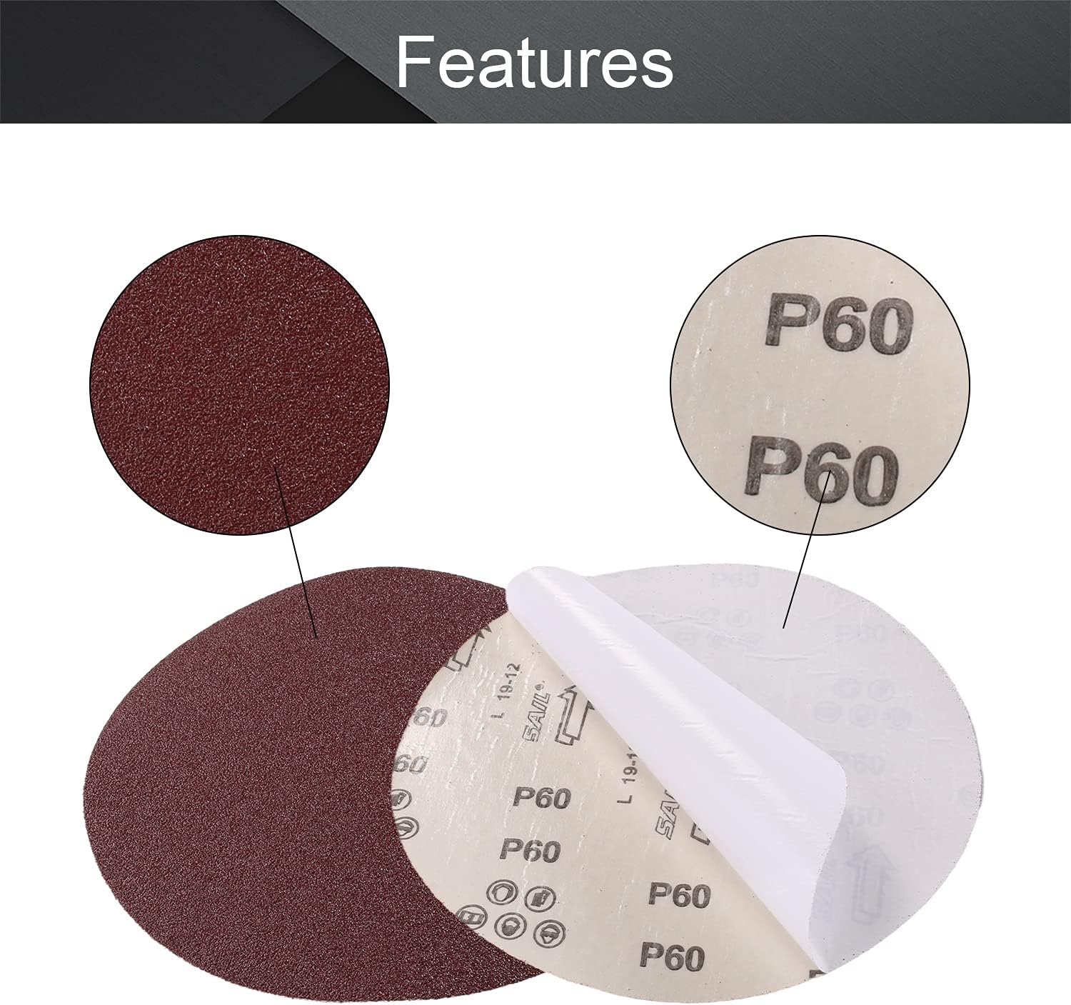 Utoolmart 15Pcs PSA Sanding Discs, 9-inch Self Stick Adhesive Back Sandpaper, 60 Grits No-Hole Aluminum Oxide Sanding Paper for Random Orbital Sander, Wood, Metal Polishing