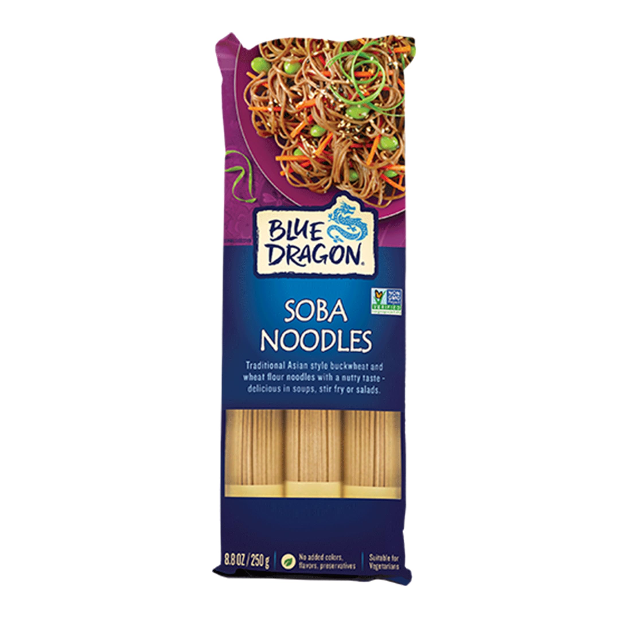 Blue Dragon Dried Soba Noodles, Pack of 1, Four simple ingredients, Pre-portioned in 3 segments, Easy to use and store, No preservatives, Vegetarian