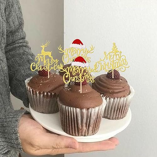 Vista 68 de Rsstarxi Paquete de 30 adornos navideños para cupcakes de hombre de jengibre con purpurina para baby shower, decoración para temática de Feliz