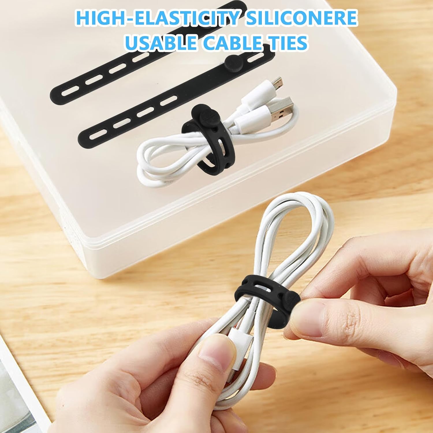 40 Pcs Black Silicone Cable Ties, Reusable Cable Straps Wire Organizer. image 4