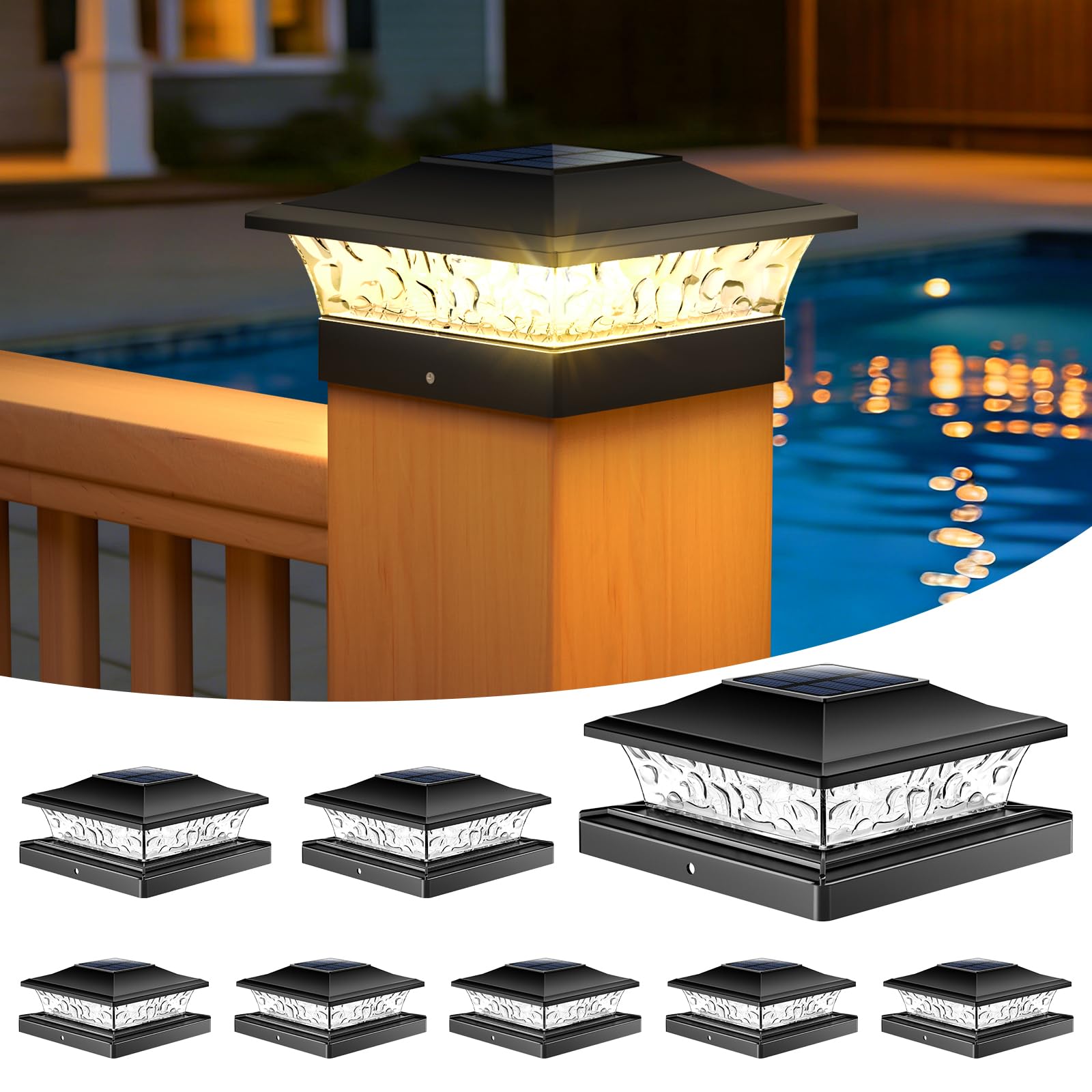 NIORSUN Solar Pfostenleuchte 8 Stück, IP64 Wasserdicht, Warm-/Kaltweißes Licht, für 9x9 10x10 12x12 cm Holz/Vinyl Pfosten