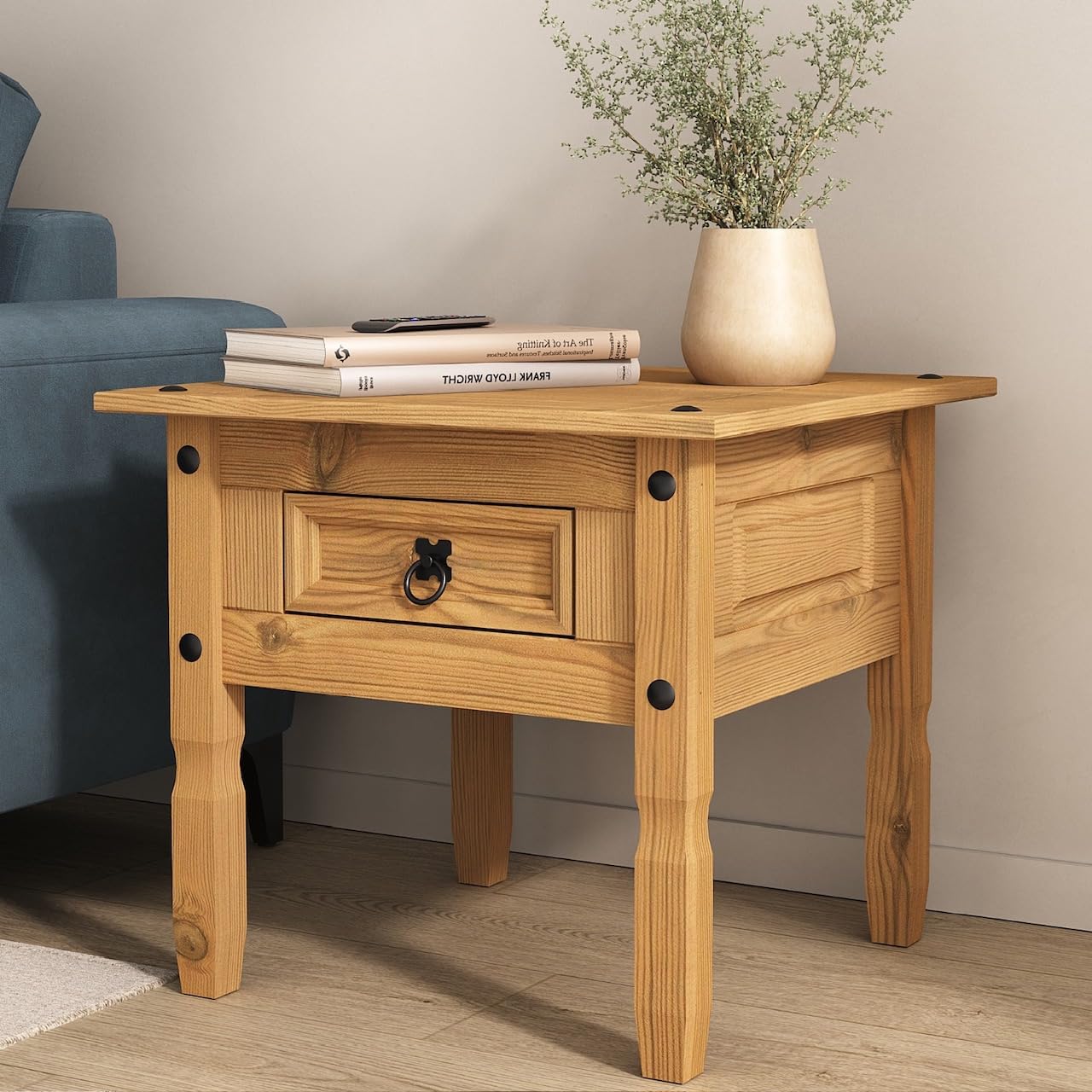 Mews Corona Waxed Pine Single Drawer Lamp Table