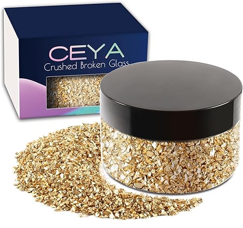 Ceya 5.3 onzas5.29 oz de vidrio irregular triturado poco profundo dorado metálico chips de cristal roto purpurina de 0.079-0.157 in para