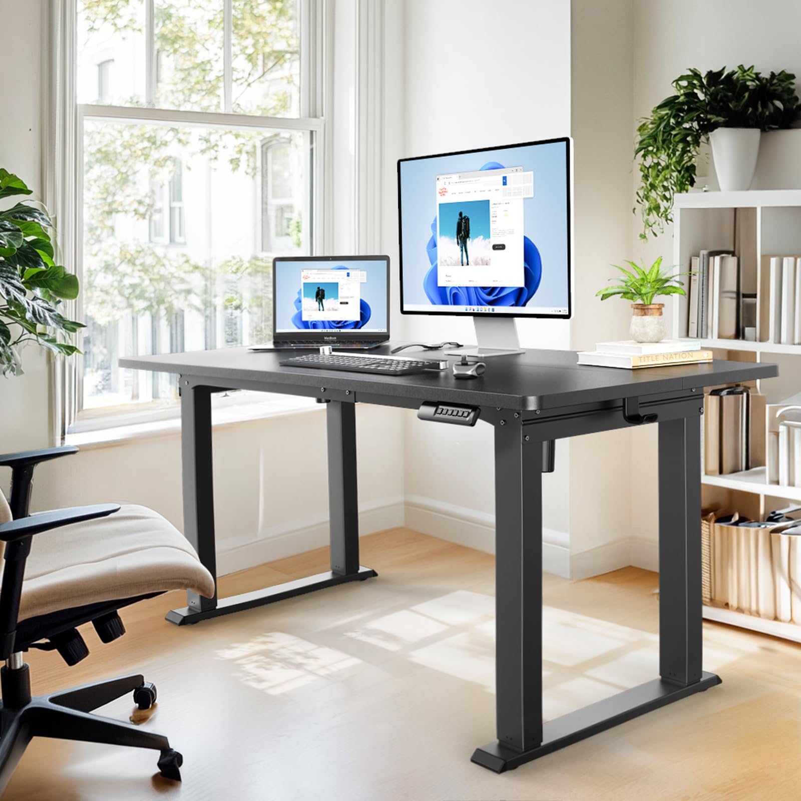 HUANUO Dual Motor Höhenverstellbarer Schreibtisch Gestell,4 Beine Höhenverstellbarer Schreibtisch für Haus & Büro, Tischbeine Höhenverstellbar mit Heavy Duty Stahl, Memory Controller, nur Gestell