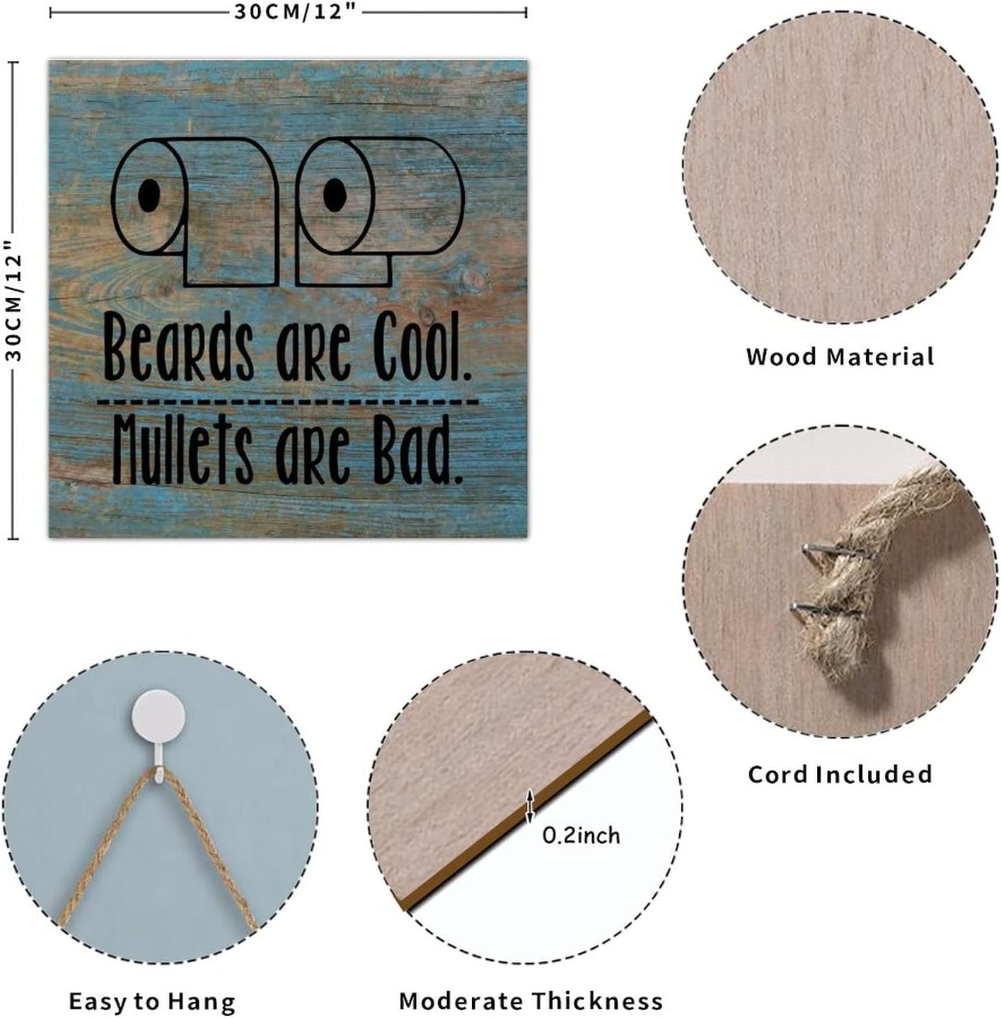 Funny Bathroom Pallet Sign Beards are Cool Mullets are Bad Wooden Wall Pediment with Sayings Quote Country Bathroom Door Hanger Sign Wall Decorations for Bathhouse Bathhouse