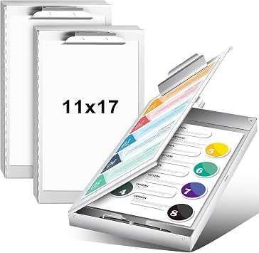 2 Pcs Aluminum 11 x 17 Clipboard with Storage Heavy Duty Metal Lightweight Form Holder with Capacity Clip 1 Compartment Clipboard for Student Teacher