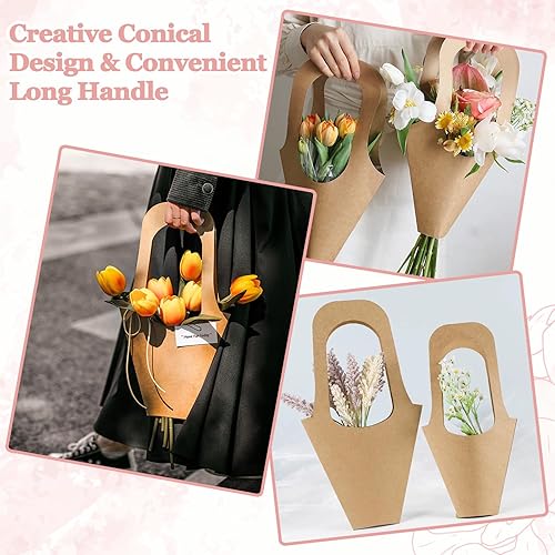 Miniatura 4 de RETON 20 bolsas de regalo de flores de papel kraft, fundas de flores de cono marrón para ramos, decoración de boda para floristería del hogar (2