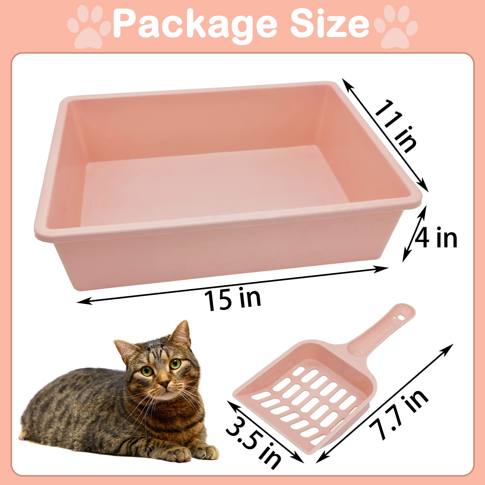 kathson Offene Katzentoilette mit Schaufeln aus Kunststoff, mittlere Hasentoilette, niedriger Eingang, Katzentoilette für Welpen und andere Kleintiere, 38,1 x 28,9 x 10,2 cm, 4 Stück