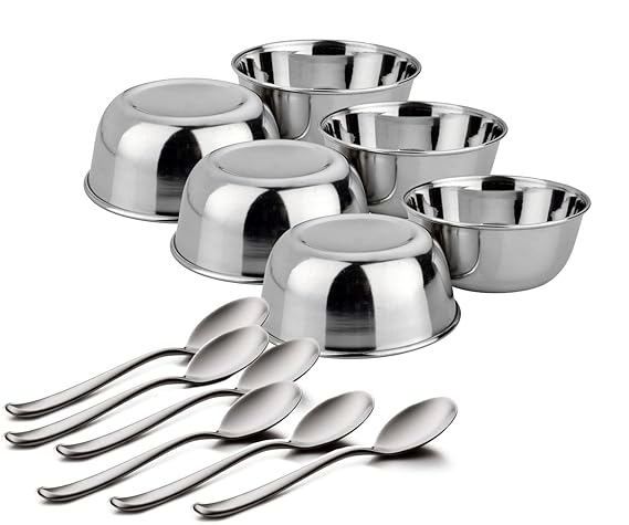 King International Stainless Steel Dinner Set of 12 Pieces Including 6 Spoon, 6 Bowls