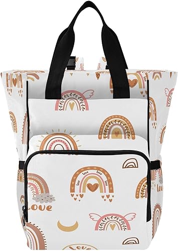 Doodle Pink Rose - Mochila para pañales, bolso multifuncional para mamá, mochila de viaje de gran capacidad, Arco iris Boho, Tamaño único, Mochilas