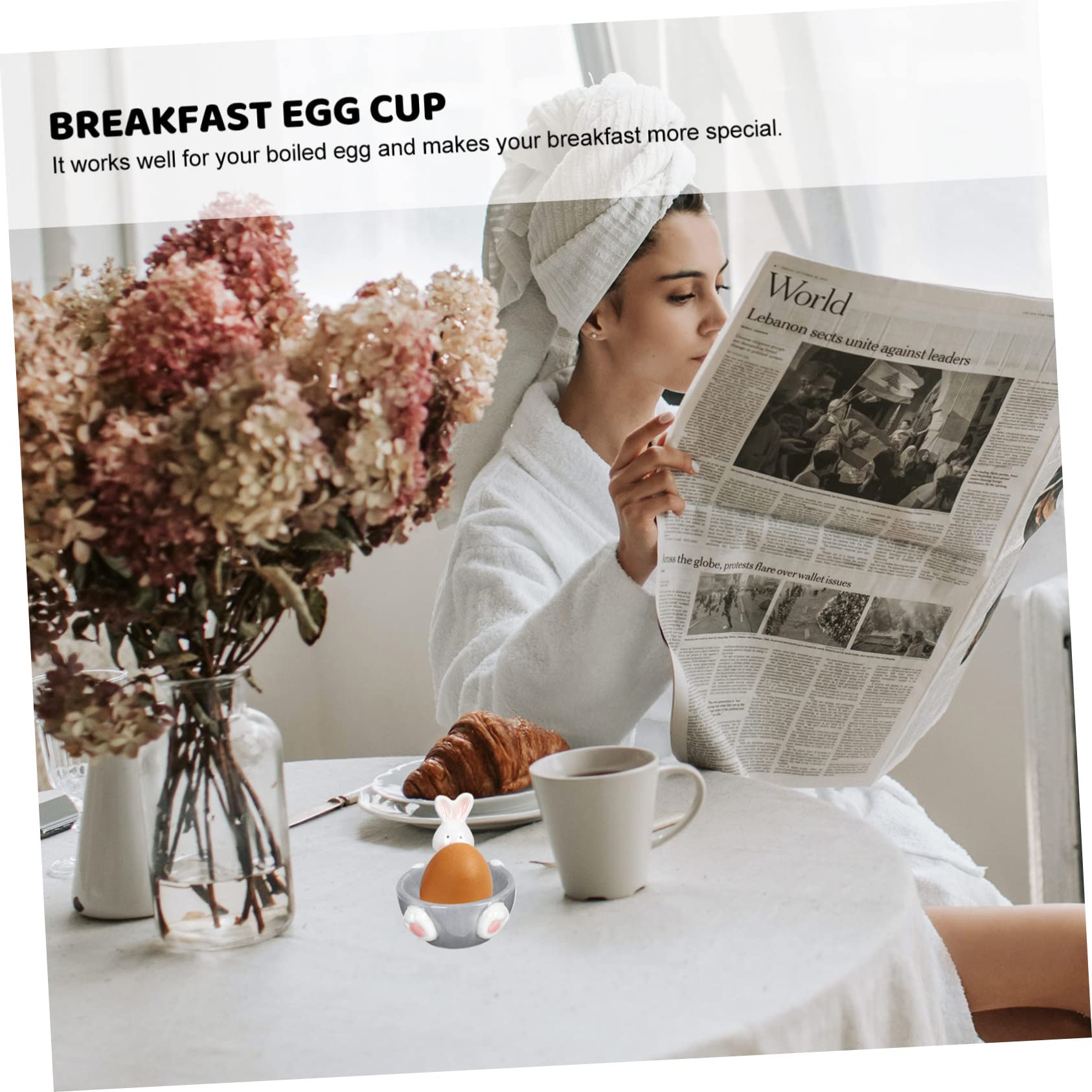 OFFSCH Creative Cute Rabbit Ceramic Egg Cup Elegant Egg Tray for Breakfast Boiled Eggs and Home Use Porcelain Egg Holder