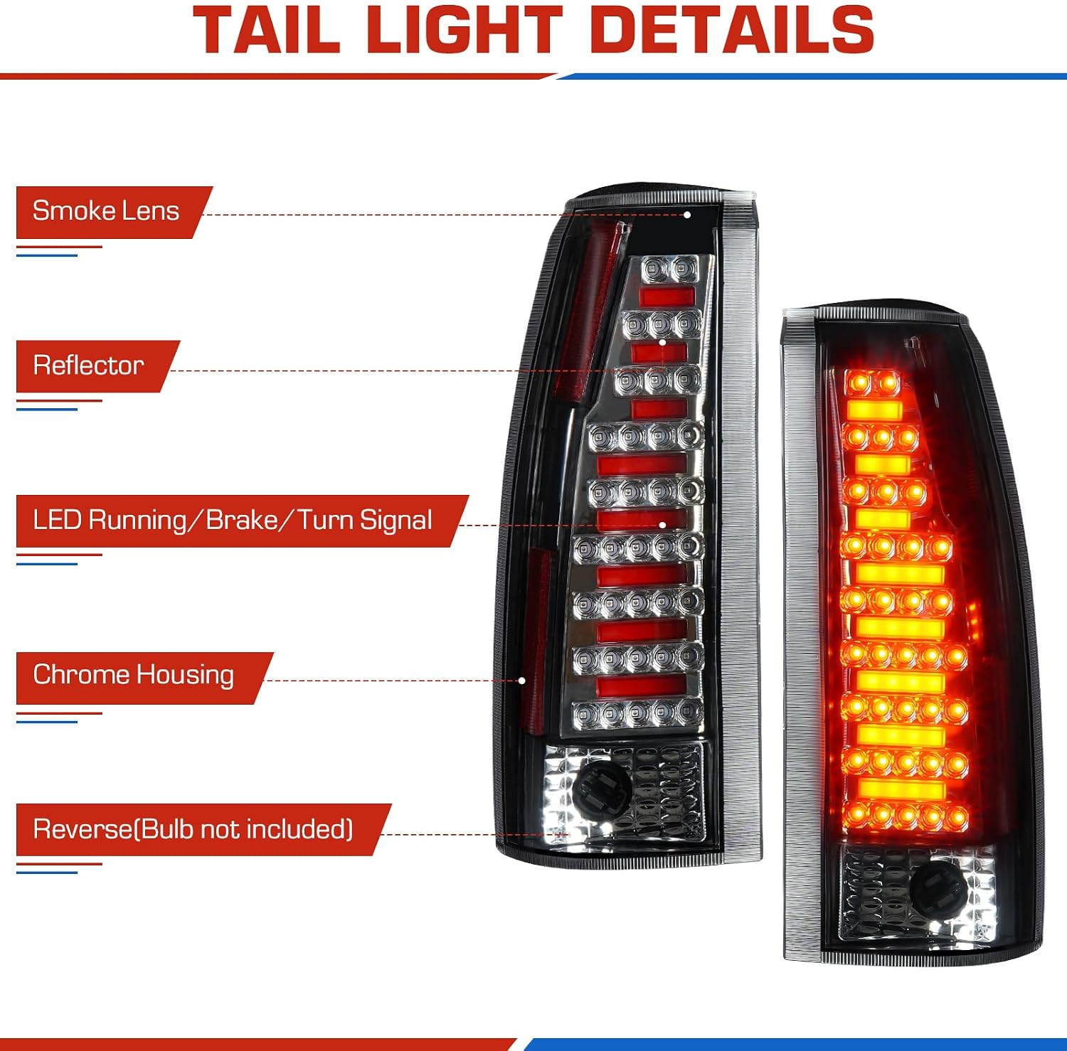 ILONPA 3PCs Led Tail Lights Assembly+3rd Brake Lamp Fit for 1988-1999 Chevy Silverado/GMC Sierra C/K 1500, 1988-2000 Chevy Silverado/GMC Sierra C/K 2500, Only Fit Factory Incandescent Models