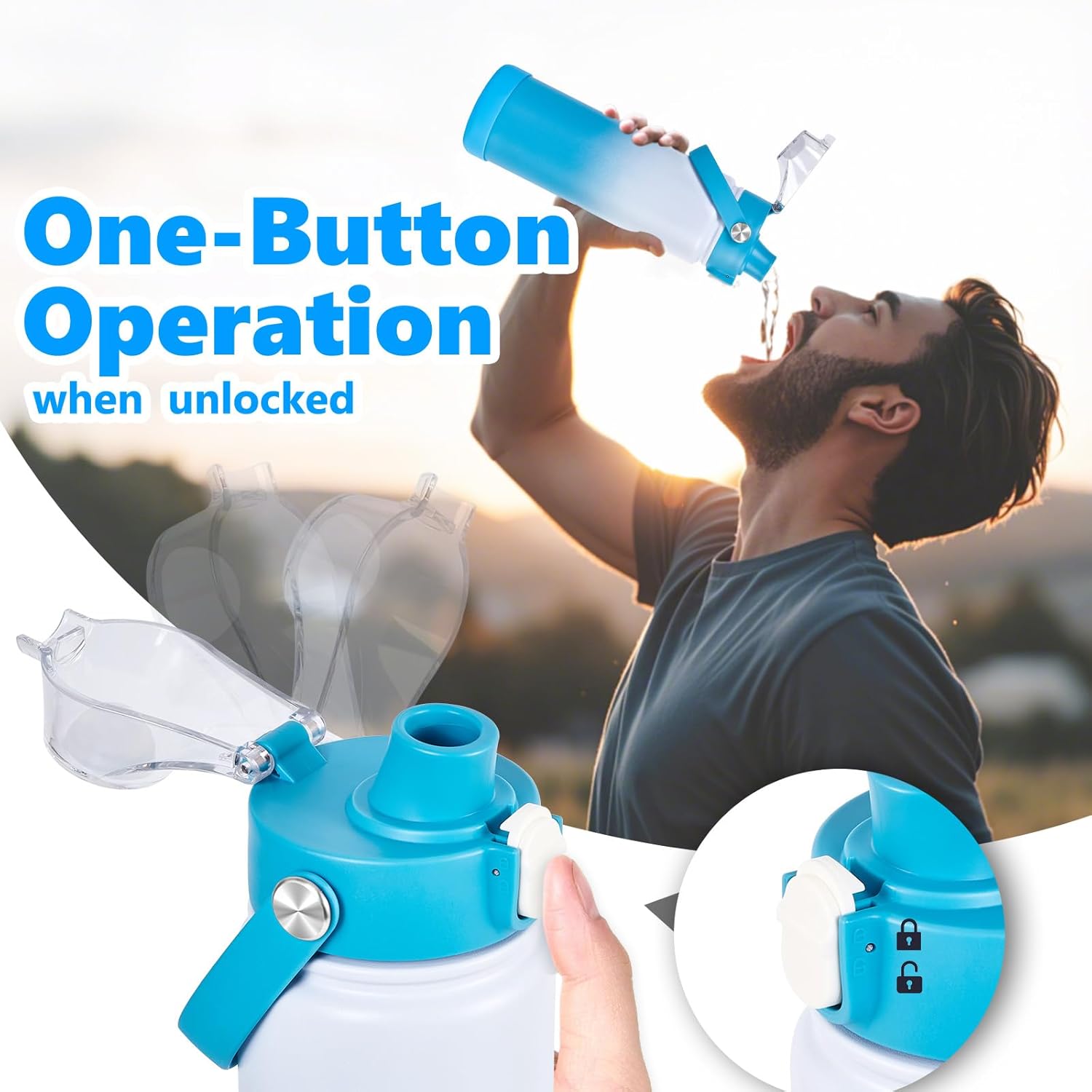 Insulated Water Bottle with Lid & Boot & Stickers, 24 oz Stainless Steel Sweat Free Bottle Keep Cold 24H, BPA-Free Sports Wide Mouth Water Bottle, WhiteBlue - Image 3