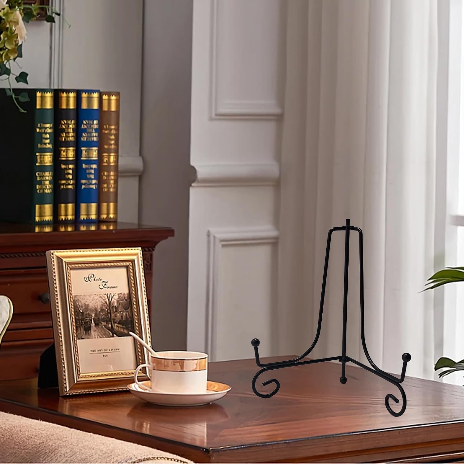 Metal Display Stand, 2Pcs 6 Inch Plate Holders for Display, Foldable Easel Stand for Picture Frames, Decorative Plates, Artworks, Books, Photos, Collectibles, Black Tabletop Holder image 3