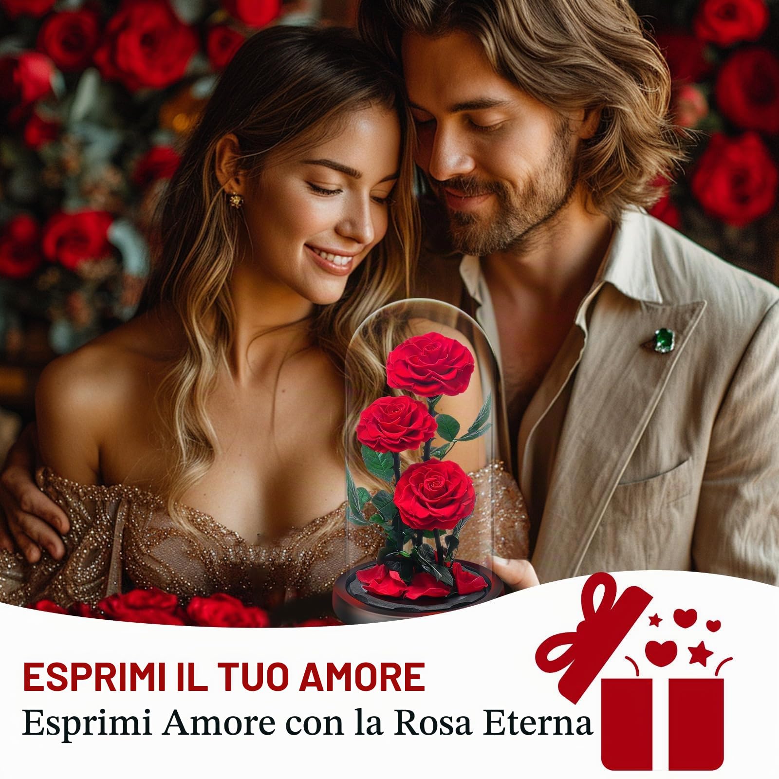 Rosa Stabilizzata Vera Regalo Donna in Cupola Vetro - Donna Regalo Compleanno, Rosa Eterna Idee Regalo Mamma Moglie Fidanzata Nonna, per San Valentino Anniversario Festa della Compleanno Natale