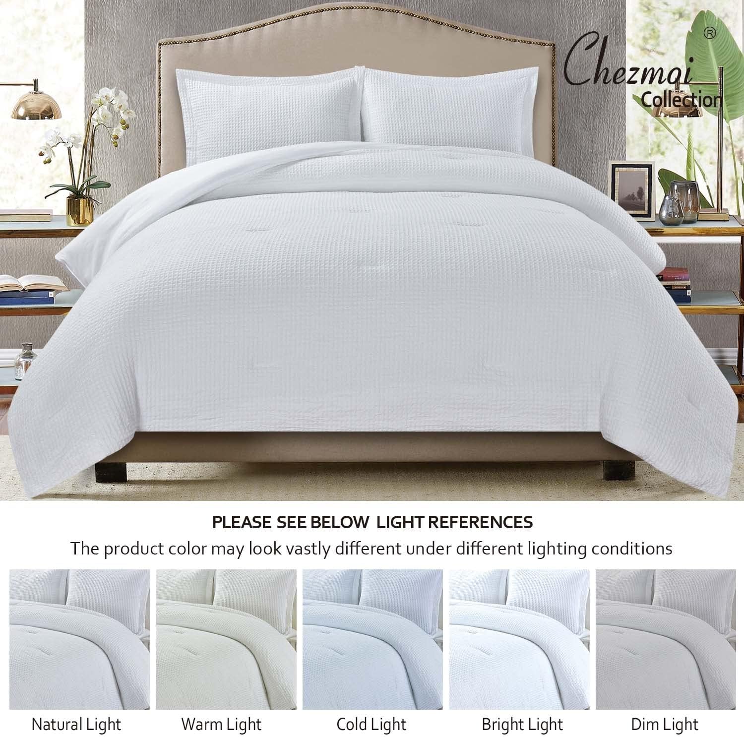 Chezmoi Collection Wilmer – Set Biancheria Letto 3 Pezzi Motivo Nido D'Ape, Bianco, Morbido, Taglia Unica Matrimoniale - 4