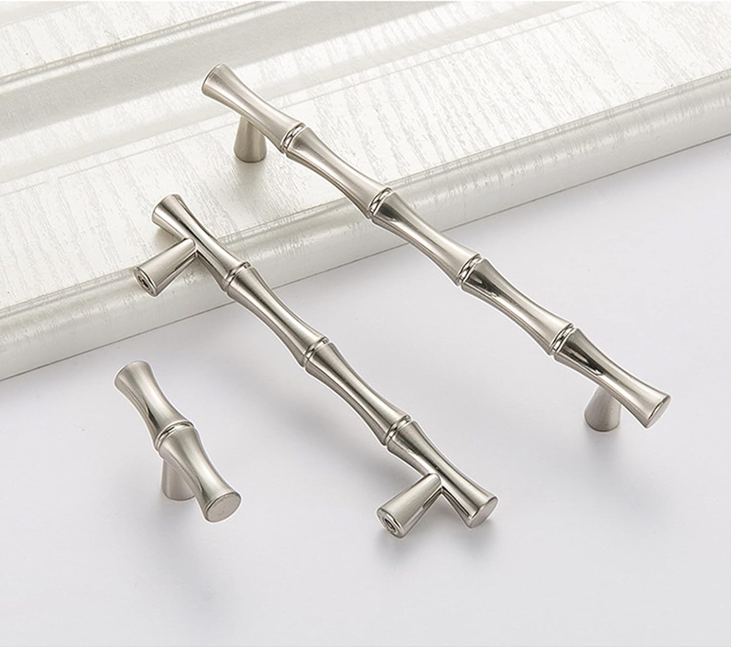 LBFEEL Bamboo Pull Handle Kitchen Cabinet Knob and Handles Silver Door Handle Kitchen Pulls Furniture Handle Door Hardware (Sinlge Hole, Silver)