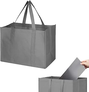 1 Pack Large Foldable Shopping Bag, 16" W x 13" H x 10" D, Reusable Grocery Bag, Used for Shopping, Non-woven Fabric，Washable,Can Hold 40 LBS(Gray)