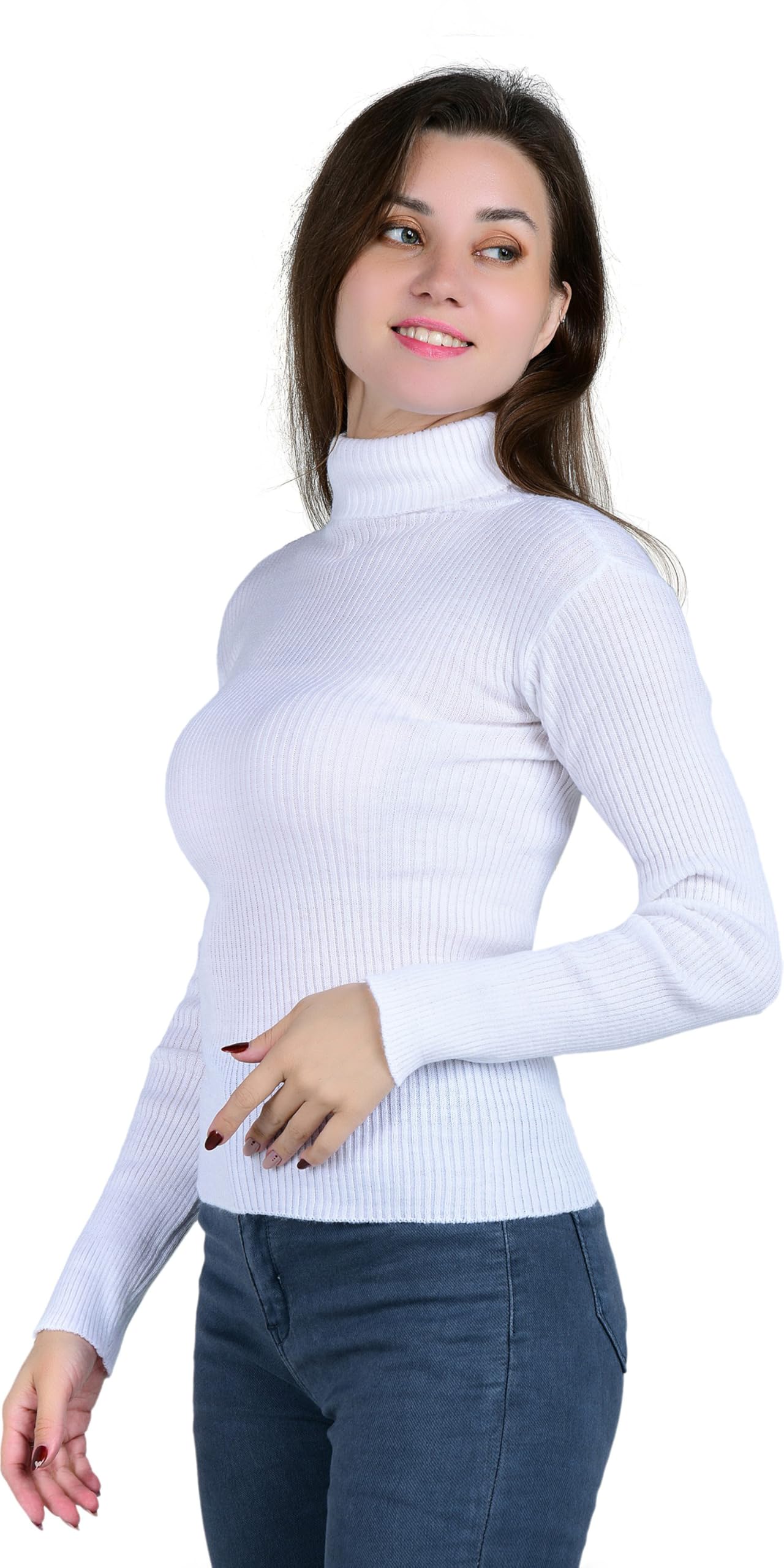 YOUTHQUAKE Acrylic Women's Winter Season Highneck Full Sleeves/Sweater Pullover/Womens Turtle Neck/White Highneck Large - Image 2 thumbnail