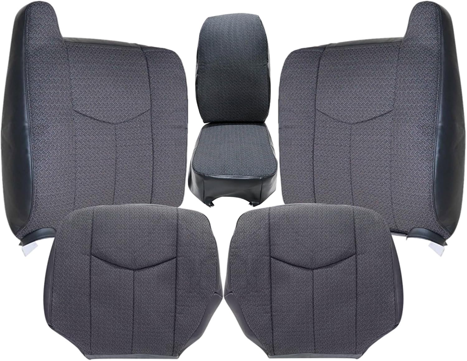 NLQR #69C Dark Gray Cloth Driver & Passenger Bottom & Top Lean Back Replacement Seat Covers & Middle Jump Seat Cover fit for Chevy Silverado GMC Sierra 1500 2500HD 3500HD 2003 2004 2005 2006 2007