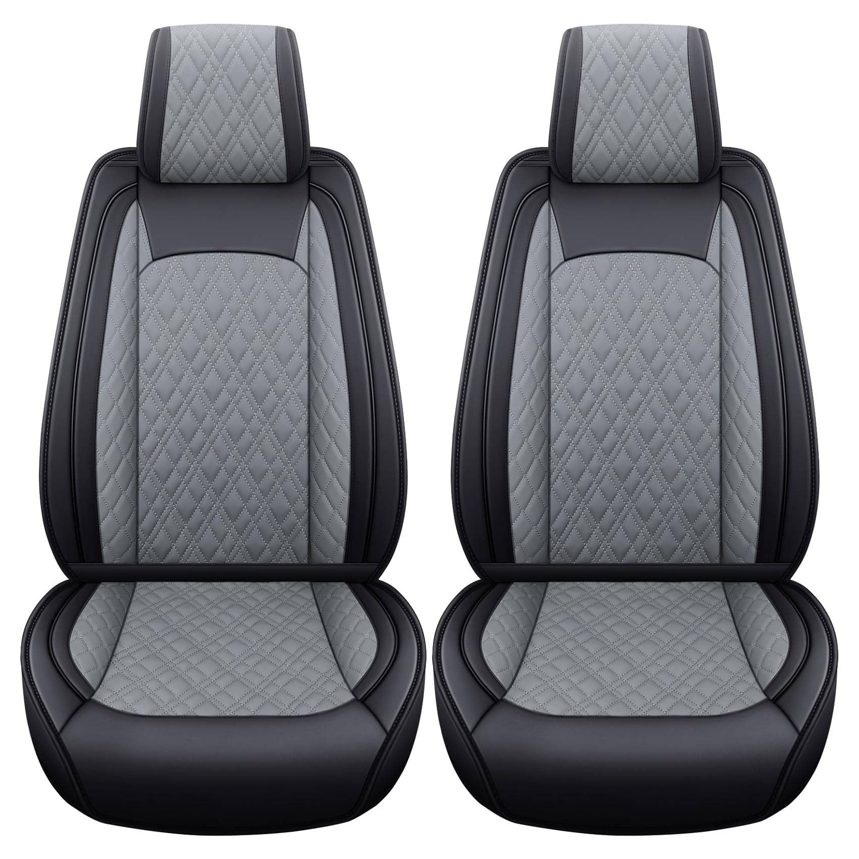 YIERTAI Car Seat Covers Compatible with Dodge Ram Custom Fit 2009-2026 1500 2500 3500 Pickup Mega Cab Limited Longhorn Laramie Bighorn Waterproof Leather Seat Protectors, 2 PCS Front Black-Gray