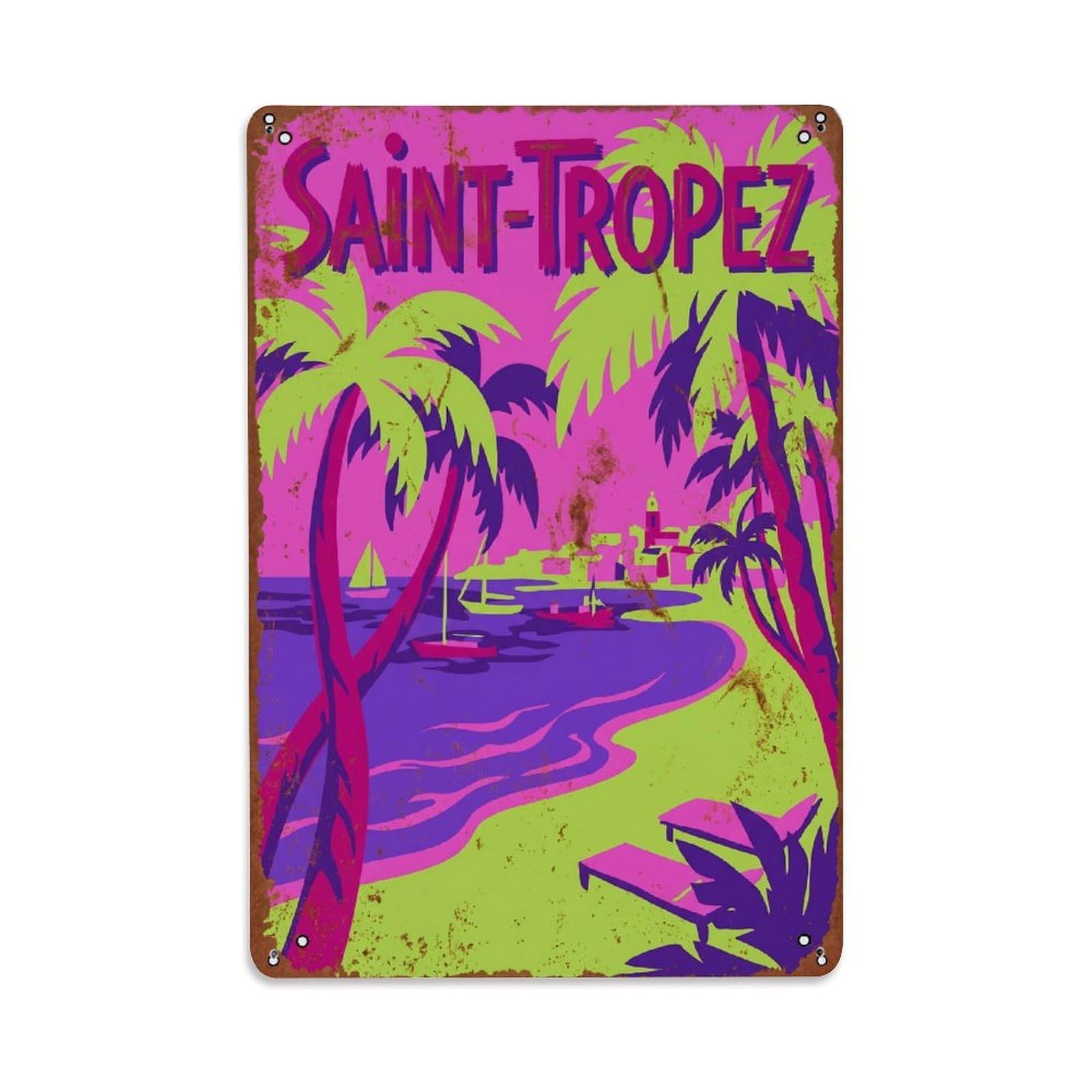 Fyrn Style Metal Tin Sign Vintage Travel Saint-Tropez France Escape