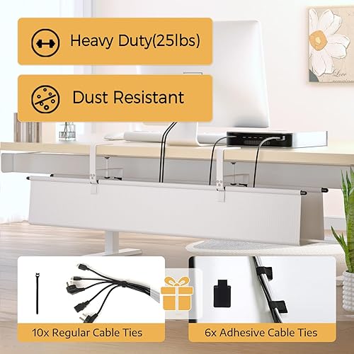 Miniatura 5 de Bandeja de organización de cables para debajo del escritorio, organizador de cables de 36 pulgadas para escritorio sin taladros, organizador de