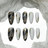 Vista 8 de Sun&Beam Nails Uñas a presión hechas a mano, medianas y largas, almendra, ovalada, azul, blanco, concha, punta falsa, diseño 3D, encantos lindos