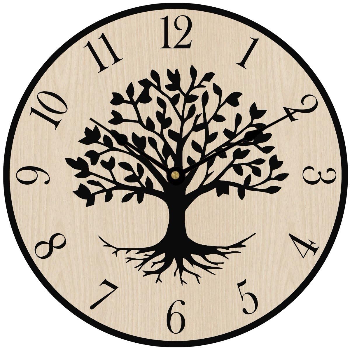 MugsByAly Modern Tree of Life Wooden Wall Clock –12 Inch Silent Quartz Wall Clock, Natural Wood Finish, Decorative Round Clock for Living Room, Bedroom & Kitchen