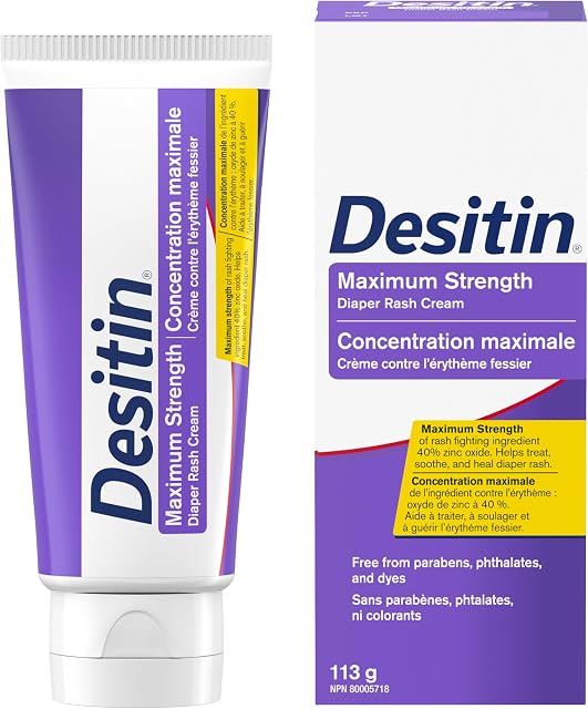 Desitin Maximum Strength Baby Diaper Rash Cream, 40% Zinc Oxide to Help Treat, Heal, and Prevent Diaper Rash, Hypoallergenic, Phthalate- & Paraben-Free Paste, 113 g