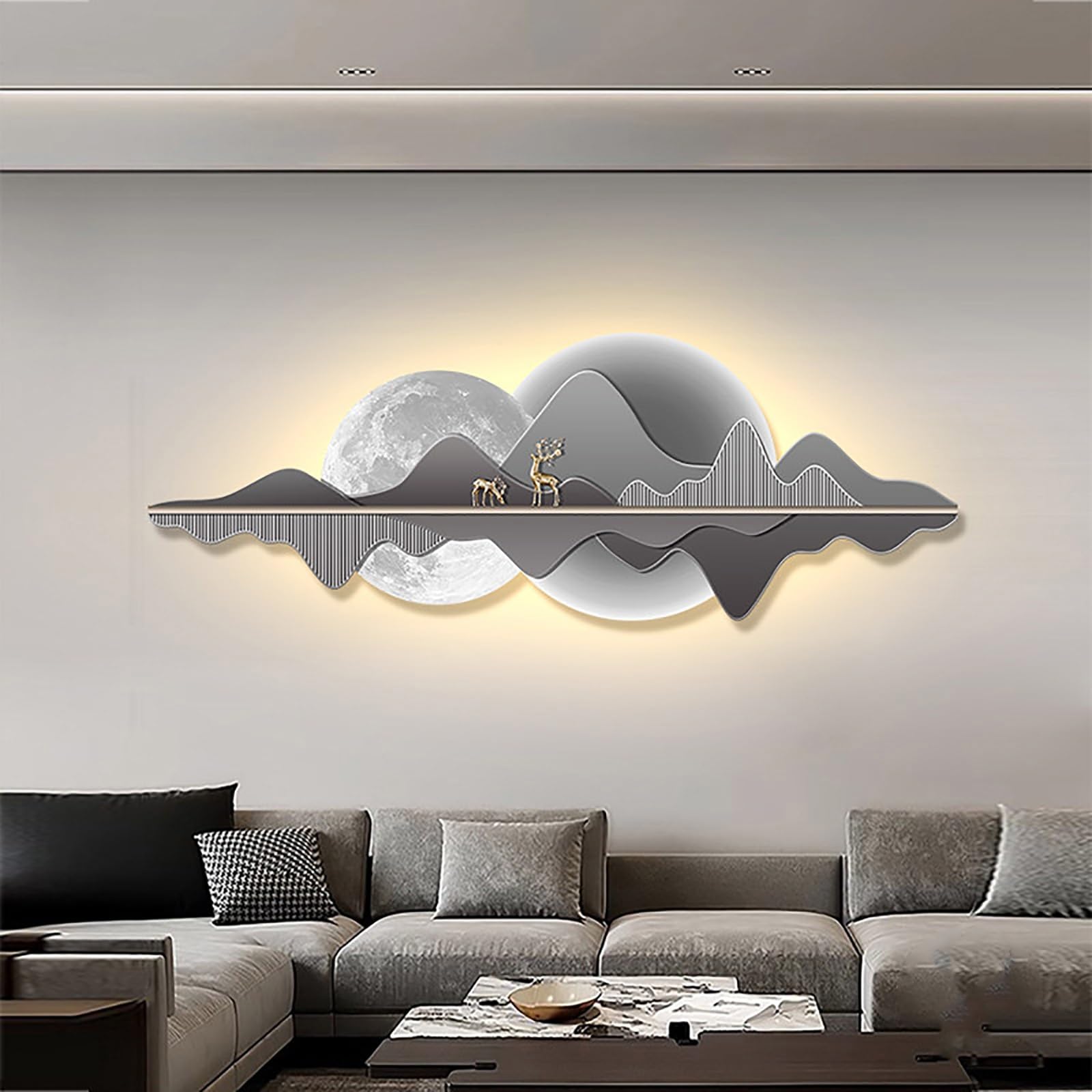Decorazione da parete a LED, scultura da parete retroilluminata, 3D stereoscopica arte da parete con porcellana di cristallo, striscia ad alta luminosità, per camera da letto e ingresso
