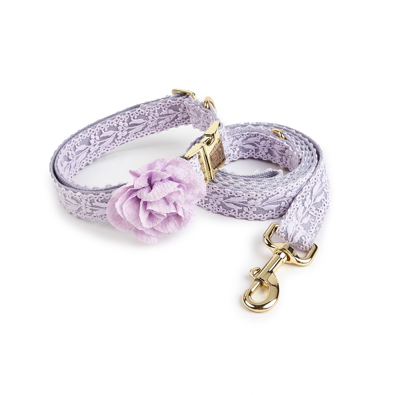 UOSIA Purple Dog Collar and Leash Set Stylish Metal Buckle Girl Dog Collar with Flower Personalized Dog Collar for Medium Large Dogs Wedding Birthday M โ image 1