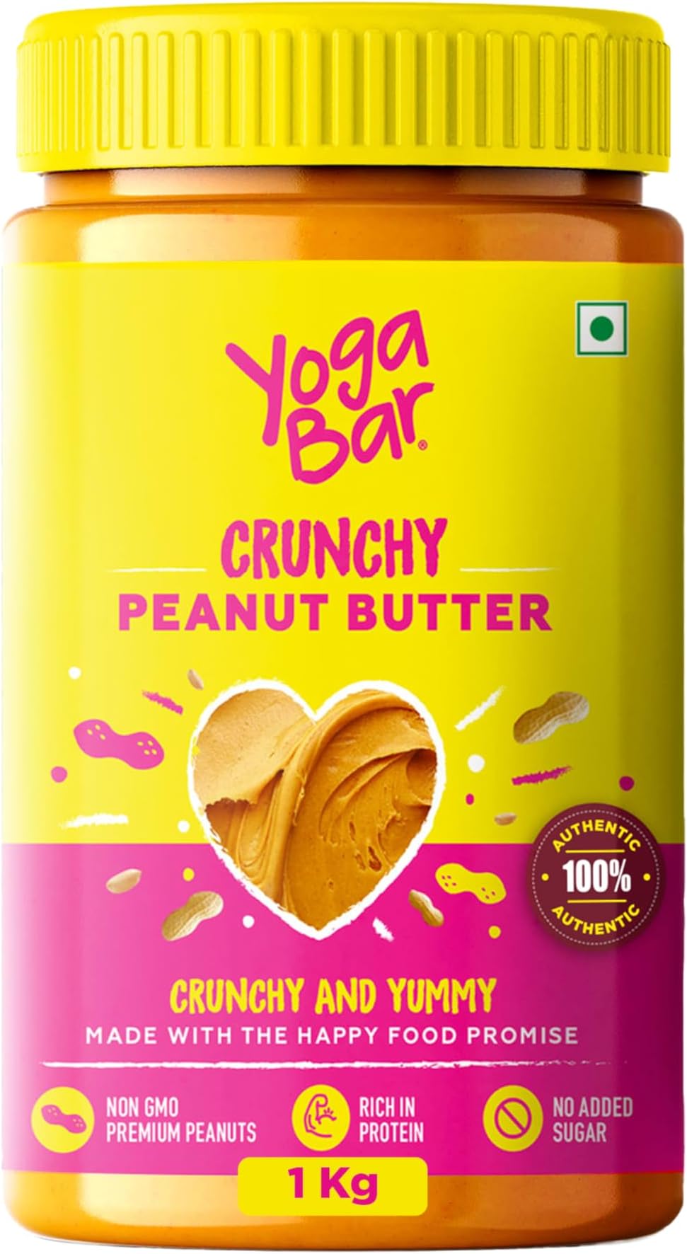 Yogabar Crunchy Peanut Butter Unsweetened | Premium Non GMO Slow Roasted Peanut Butter| No Added Sugar Peanut Butter Crunchy | No Palm Oil & Vegan 400g