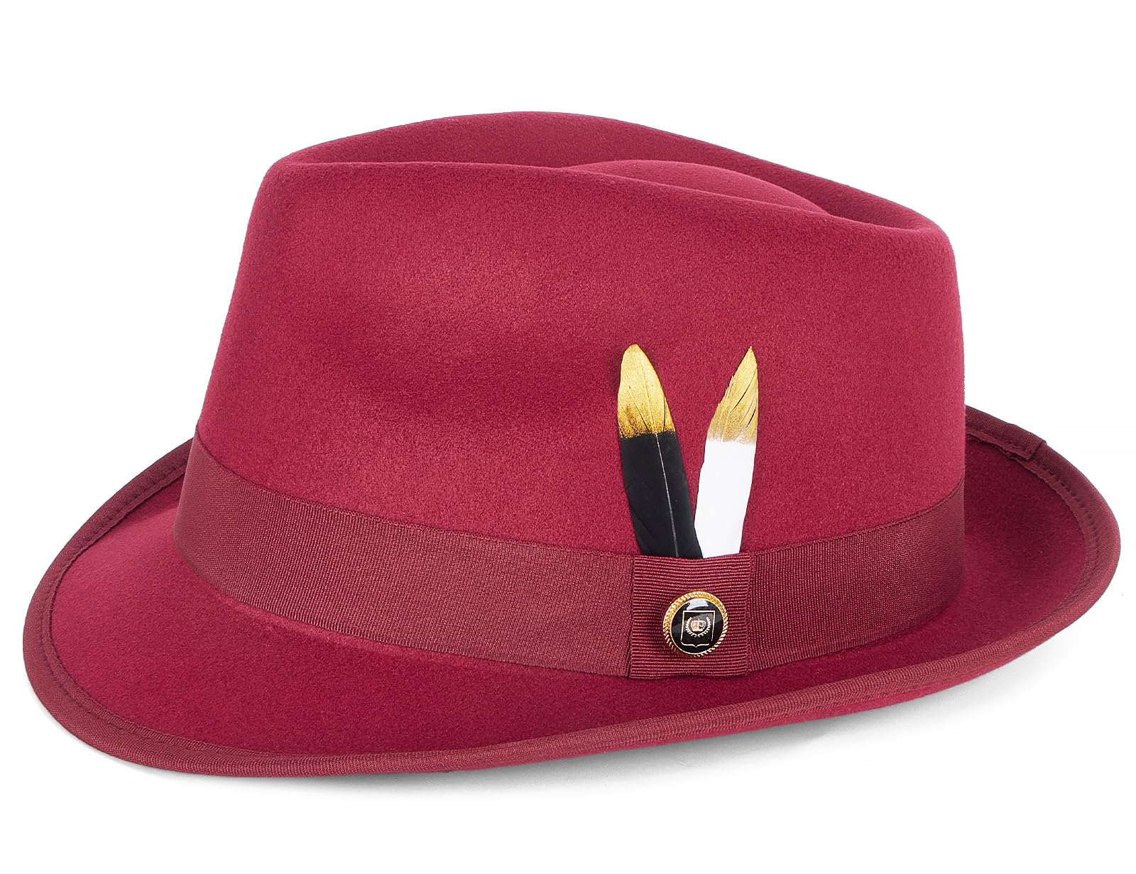 Fedora Hats for Men &amp; Women Short Brim Felt hat Trilby Fedora with Feather Panama Dress Hat